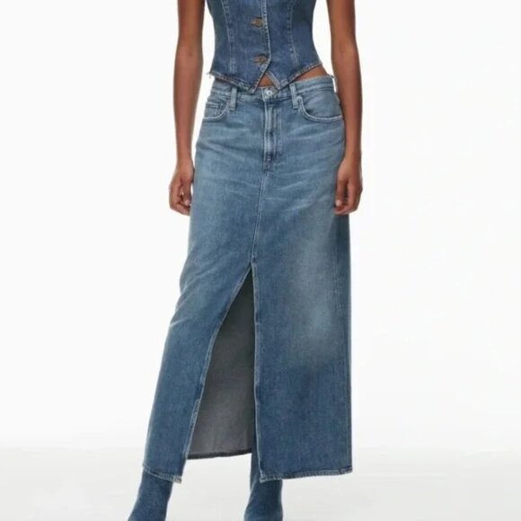 Agolde Leif Denim Slung Maxi Skirt Front Slit Size 27 - Picture 7 of 13